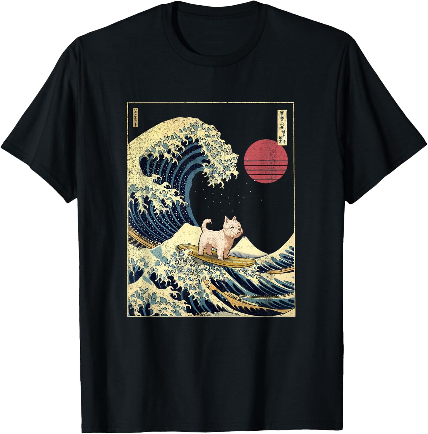 West Highland White Terrier Westie Japanese Kanagawa Wave T-Shirt - T-Shirt | Black