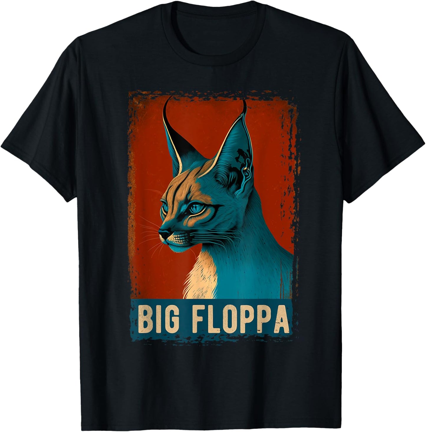 Big Floppa Shirt For Kids Meme Cute Caracal Cat Vintage T-Shirt - T-Shirt | Black