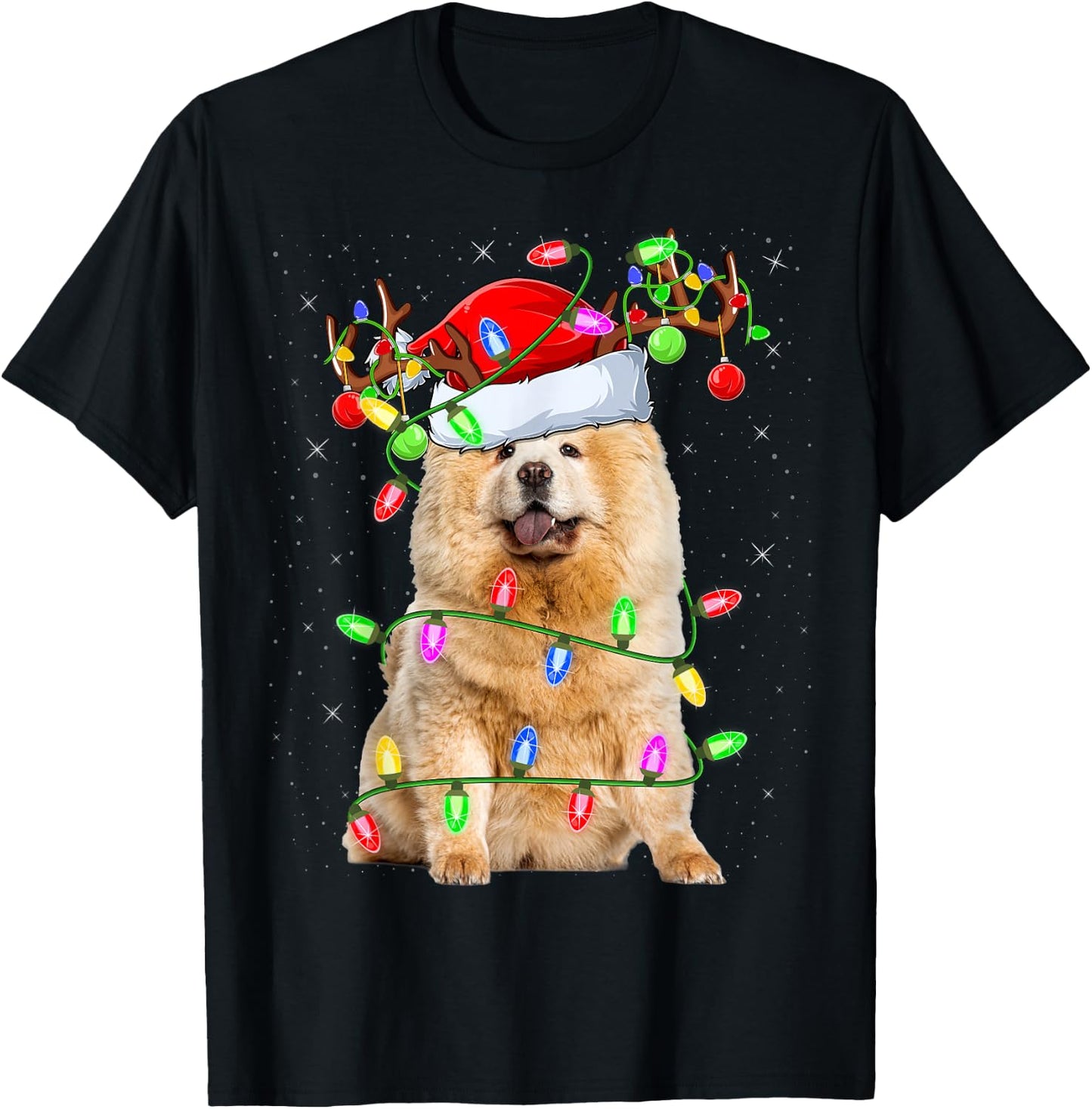 Chow Chow Dog Lover Xmas Lighting Santa Chow Chow Christmas T-Shirt - T-Shirt | Black
