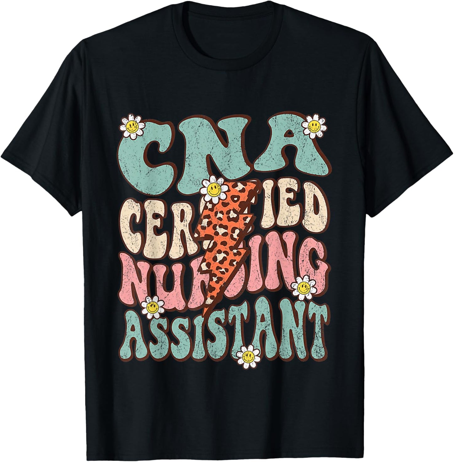CNA Certificated Nursing Assistant Groovy Retro CNA Life T-Shirt - T-Shirt | Black