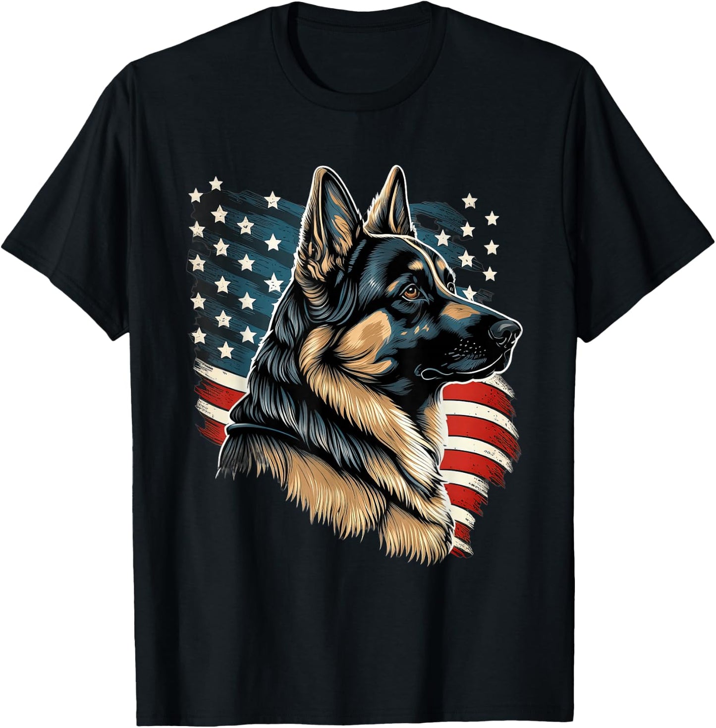 Patriotic USA German Shepherd With American Flag T-Shirt - T-Shirt | Black