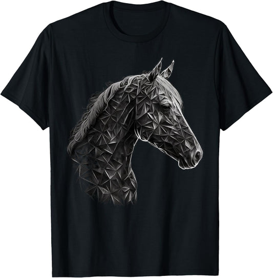 Horse Animal Geometric Polygon Drawing Perd T-Shirt - T-Shirt | Black