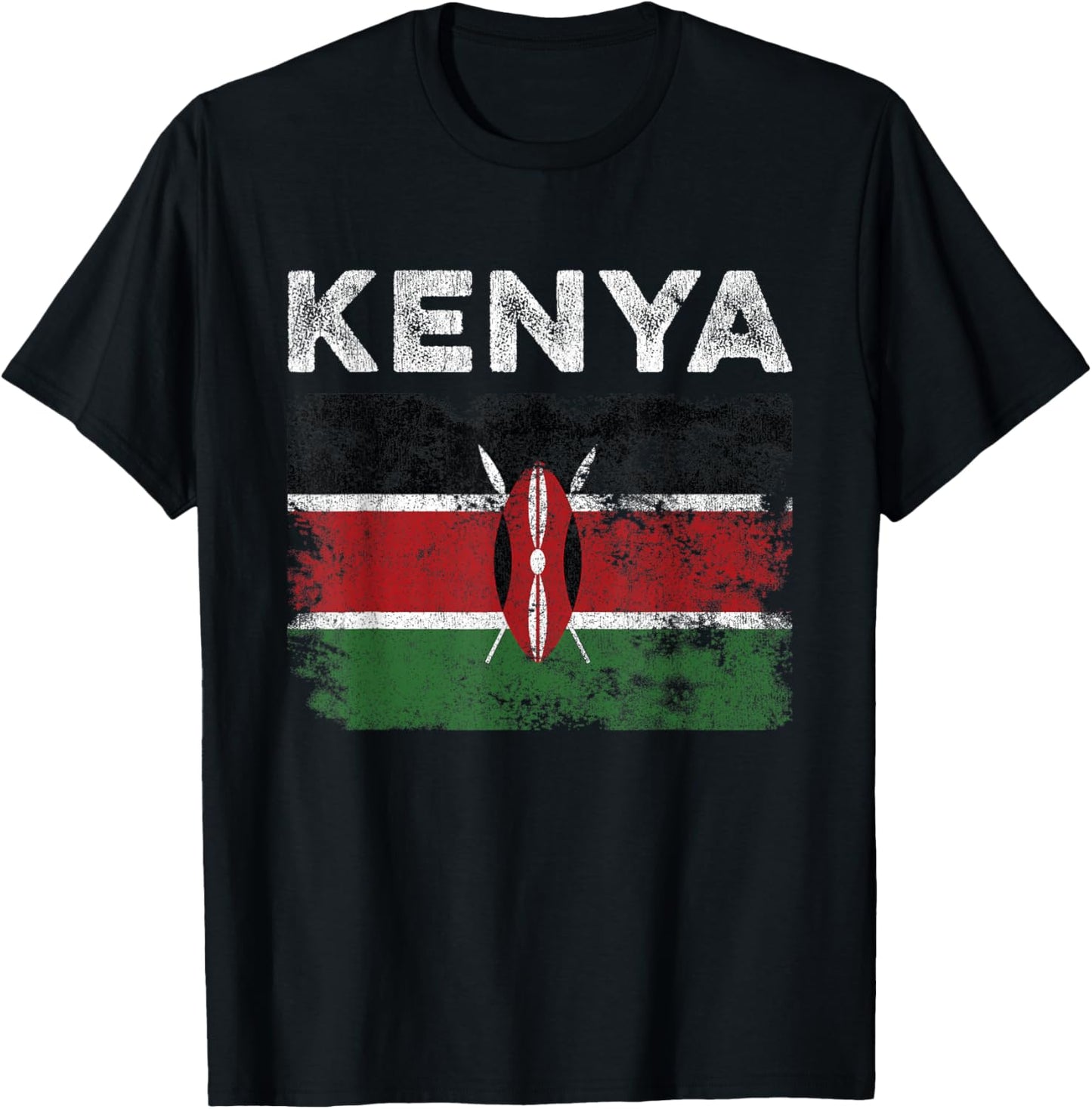Kenya Flag Distressed - Men Women Kids - Kenyan Flag T-Shirt - T-Shirt | Black
