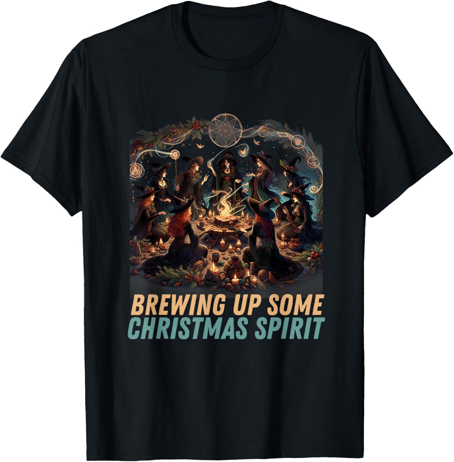 "Brewing Up Some Christmas Spirit" - Yule Witch Coven T-Shirt - T-Shirt | Black