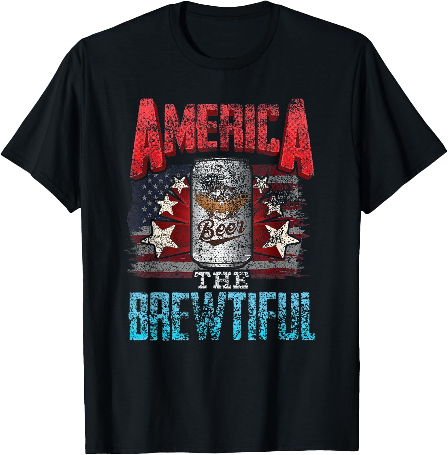 DISTRESSED USA AMERICA THE BREWTIFUL 4th of July American Women Men T-Shirt - T-Shirt | Black
