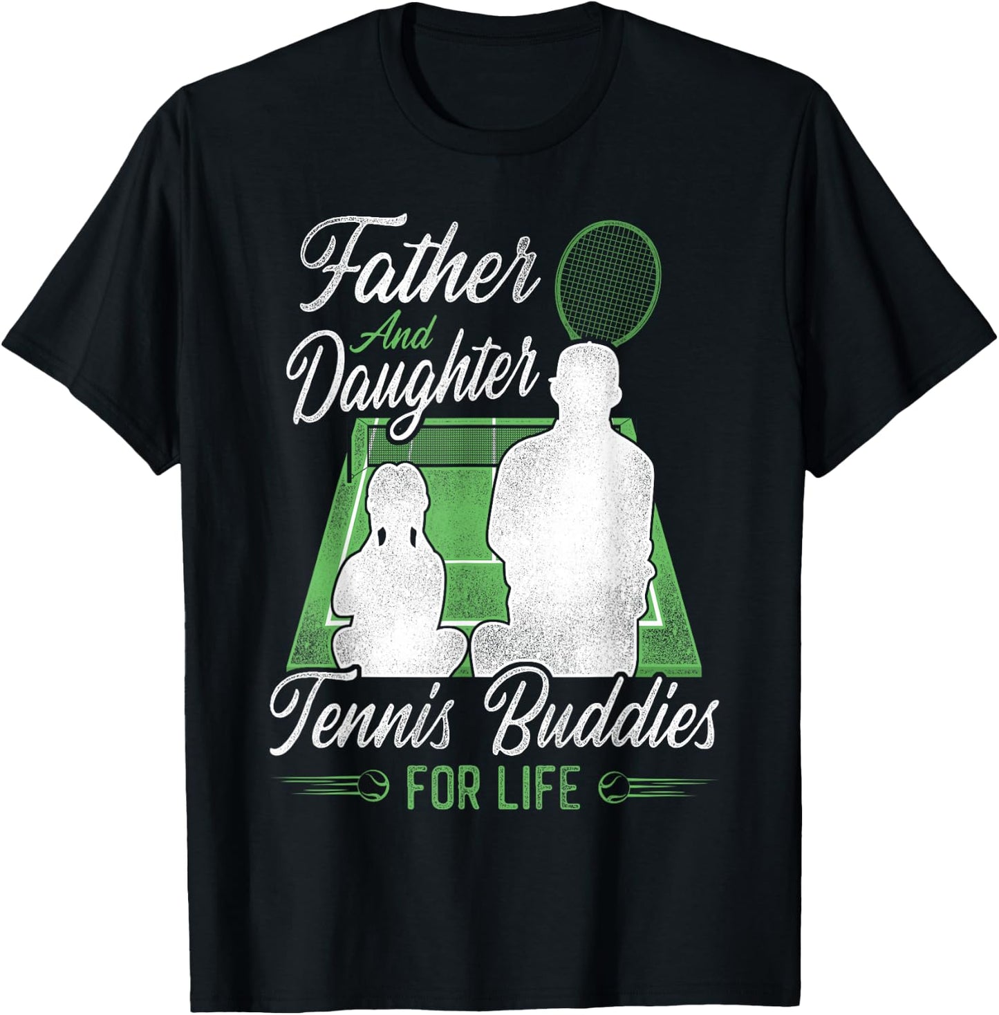 Funny Tennis Player Racket Dad Daughter Father And Daughter T-Shirt - T-Shirt | Black