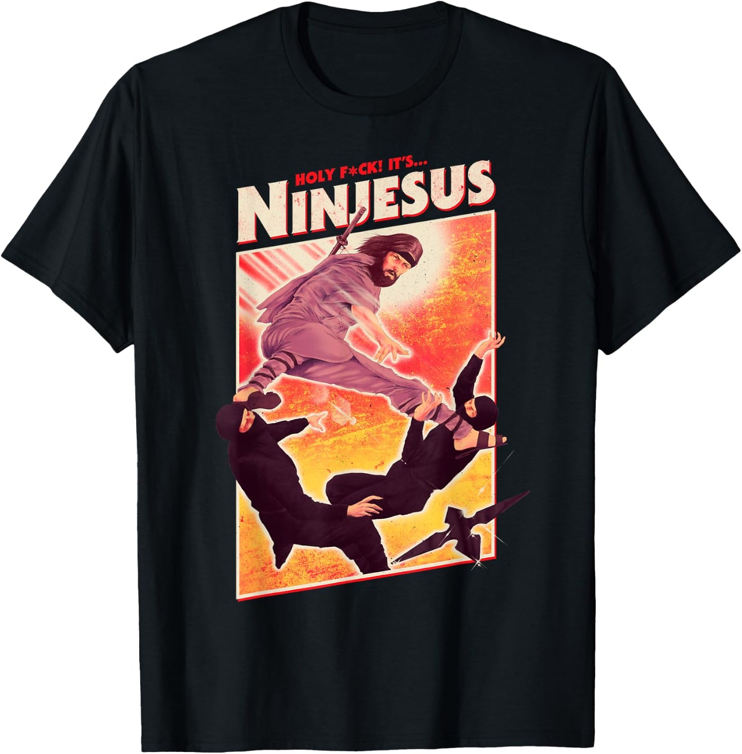 It's Ninjesus 80s Action Movie Atheist Christian Ninja Jesus T-Shirt - T-Shirt | Black