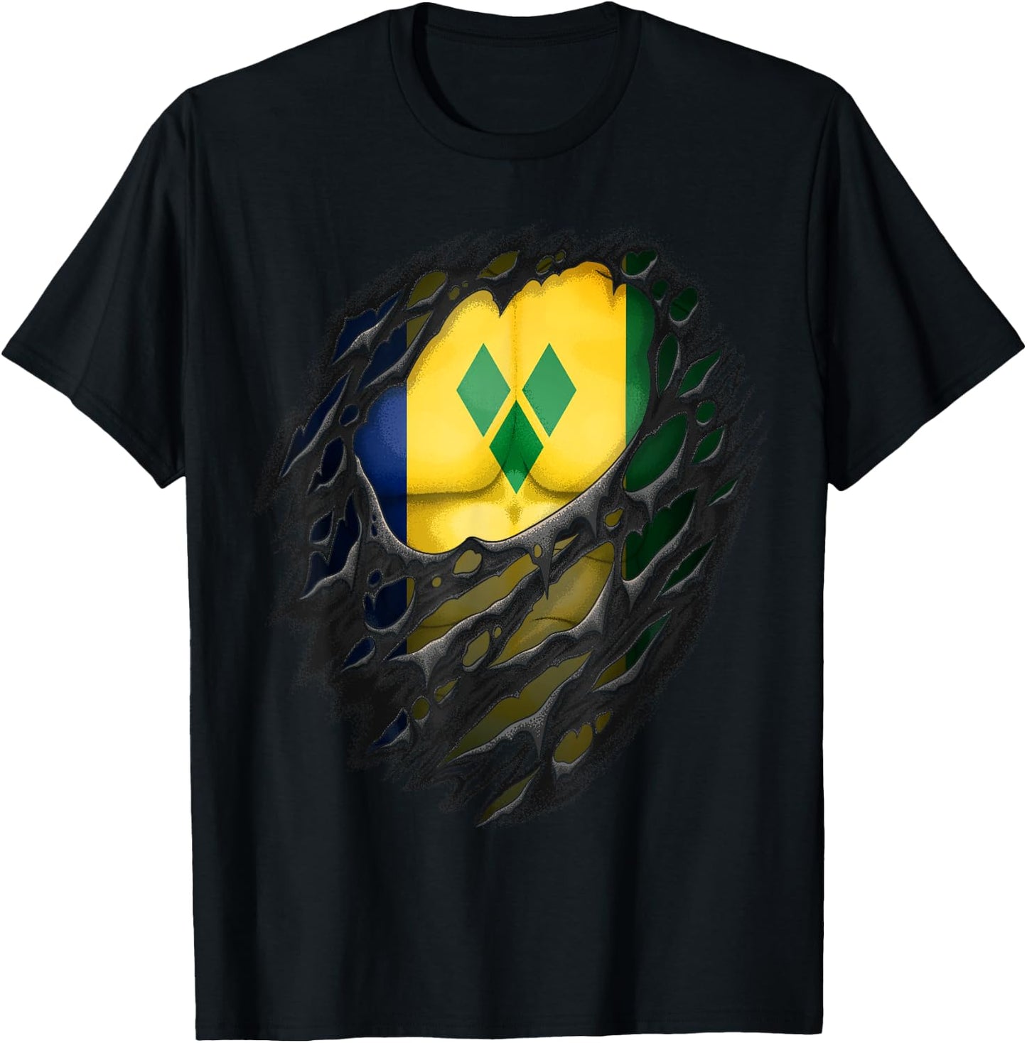 Proud Vincentian Ripped St Vincent And The Grenadines Flag T-Shirt - T-Shirt | Black