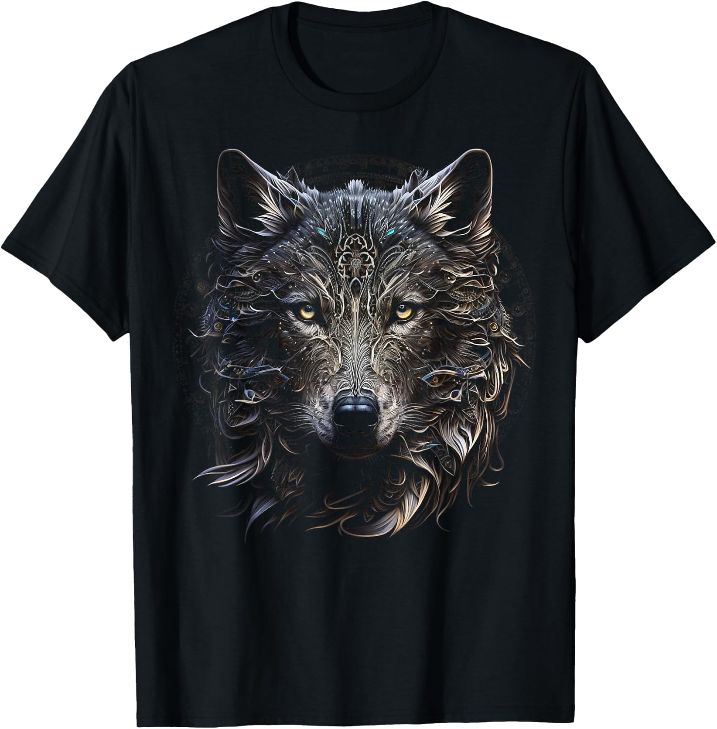 Wolf Mandala Artwork | Animal Motif Wolf T-Shirt - T-Shirt | Black