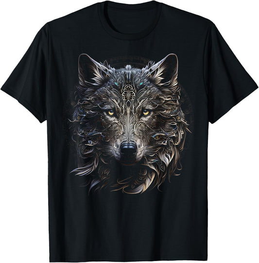 Wolf Mandala Artwork | Animal Motif Wolf T-Shirt - T-Shirt | Black