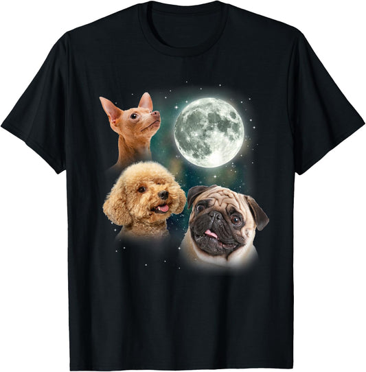 Funny Dog Shirt | 3 Doggo Moon Doggie Lovers Howling Canine T-Shirt - T-Shirt | Black