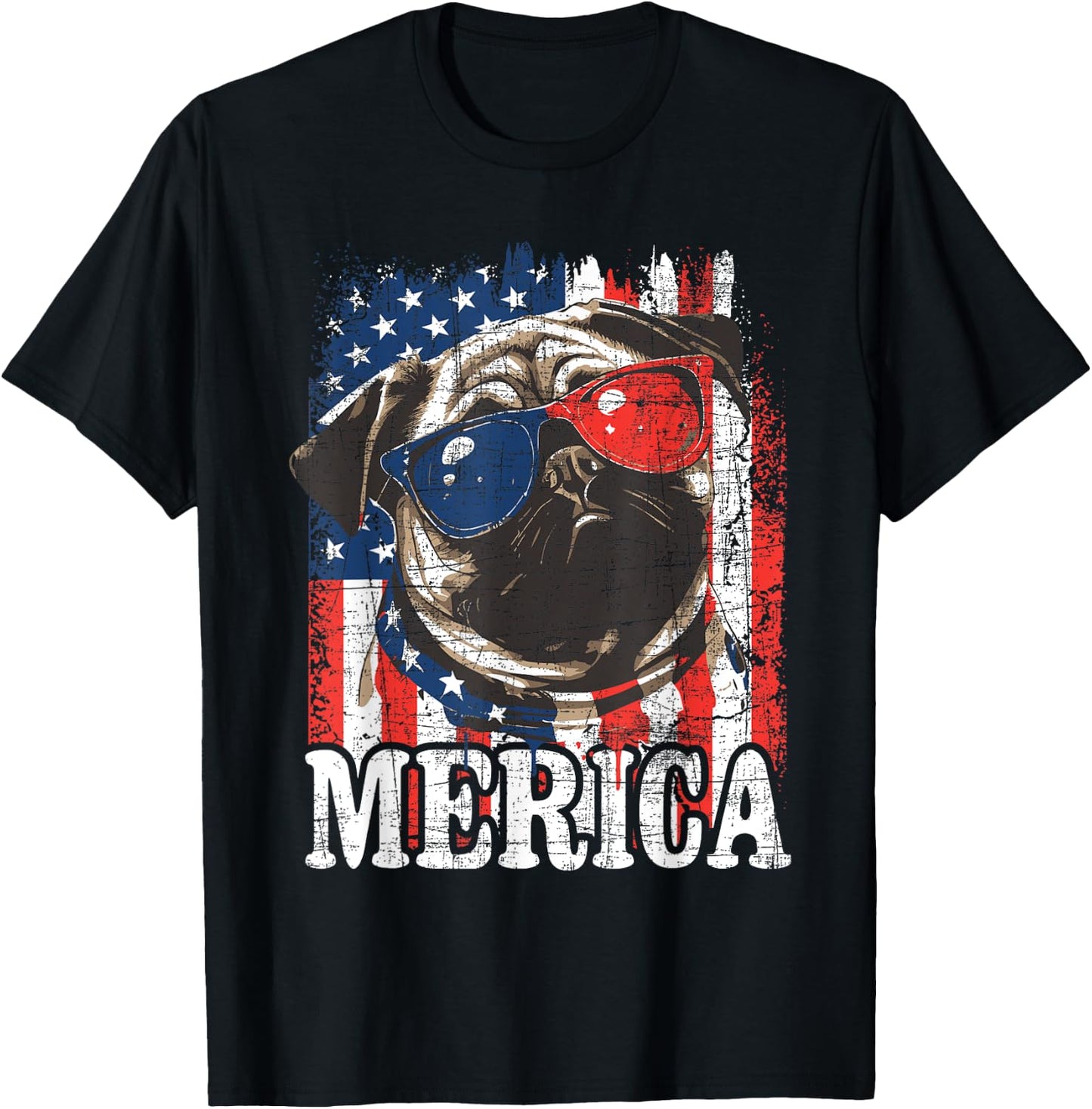 Merica - USA Flag Patriotic Pug Dog Owner Puppy Pet Trainer T-Shirt - T-Shirt | Black