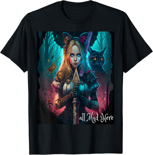 Alice in Wonderland Rabbit All Mad Here Mom Boys Girls Men T-Shirt - T-Shirt | Black