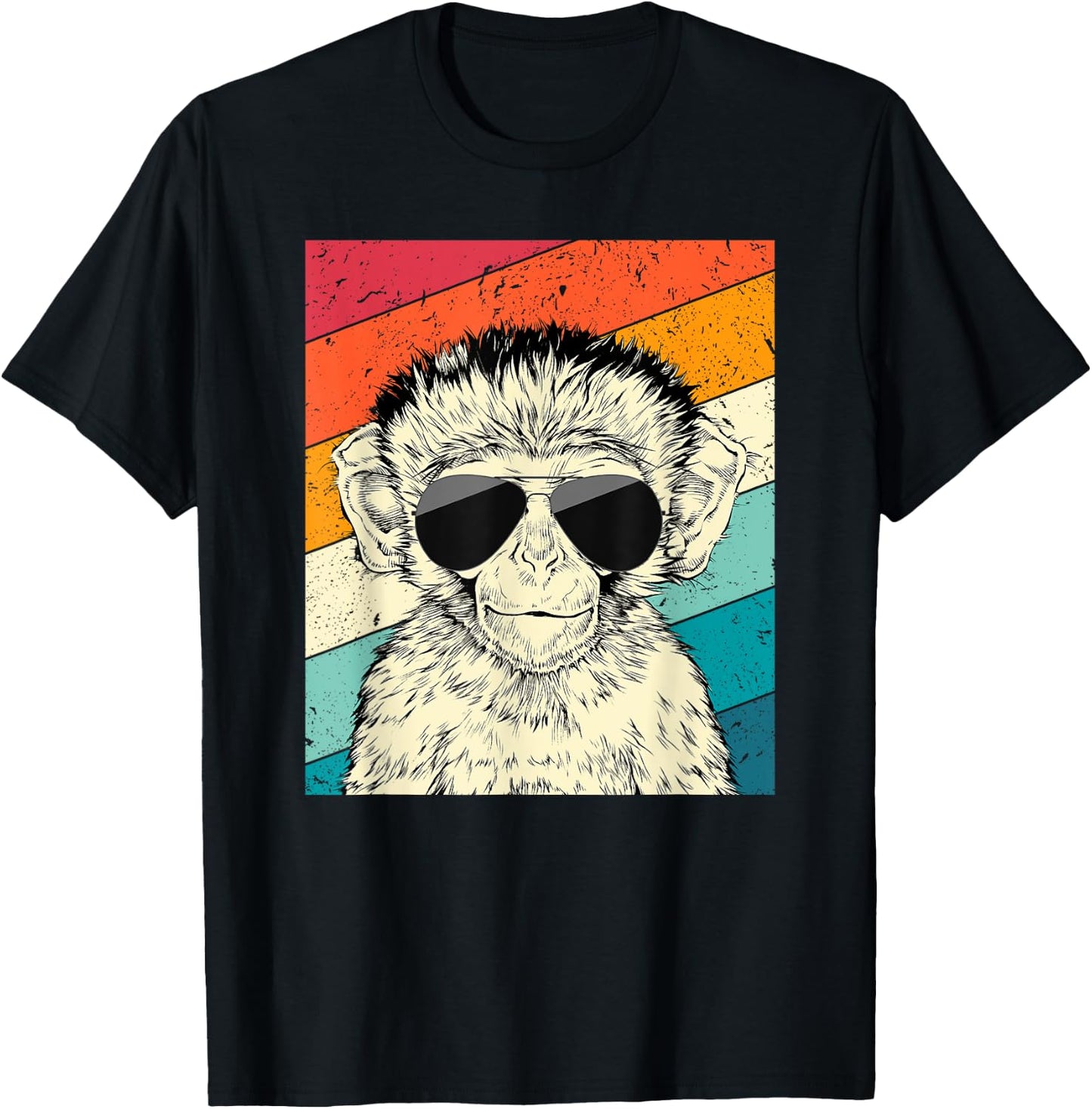 Retro Vintage Monkey with Sunglasses Wild Life Lovers T-Shirt - T-Shirt | Black