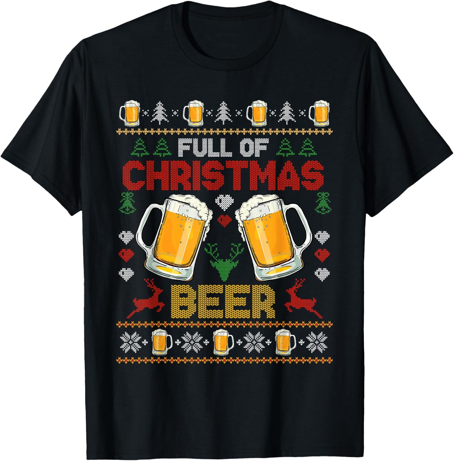 Full Of Christmas Beer And Christmas Cheer Couple Matching T-Shirt - T-Shirt | Black