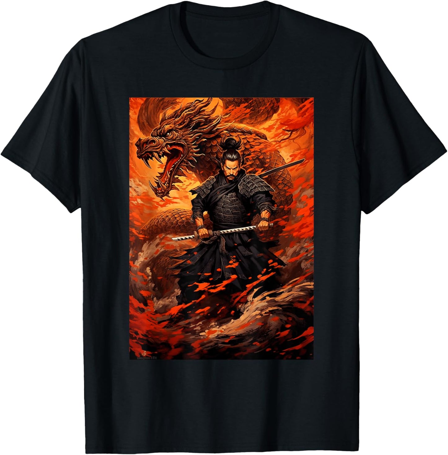 Samurai Conquers the Great Dragon - Bushido Spirit T-Shirt - T-Shirt | Black