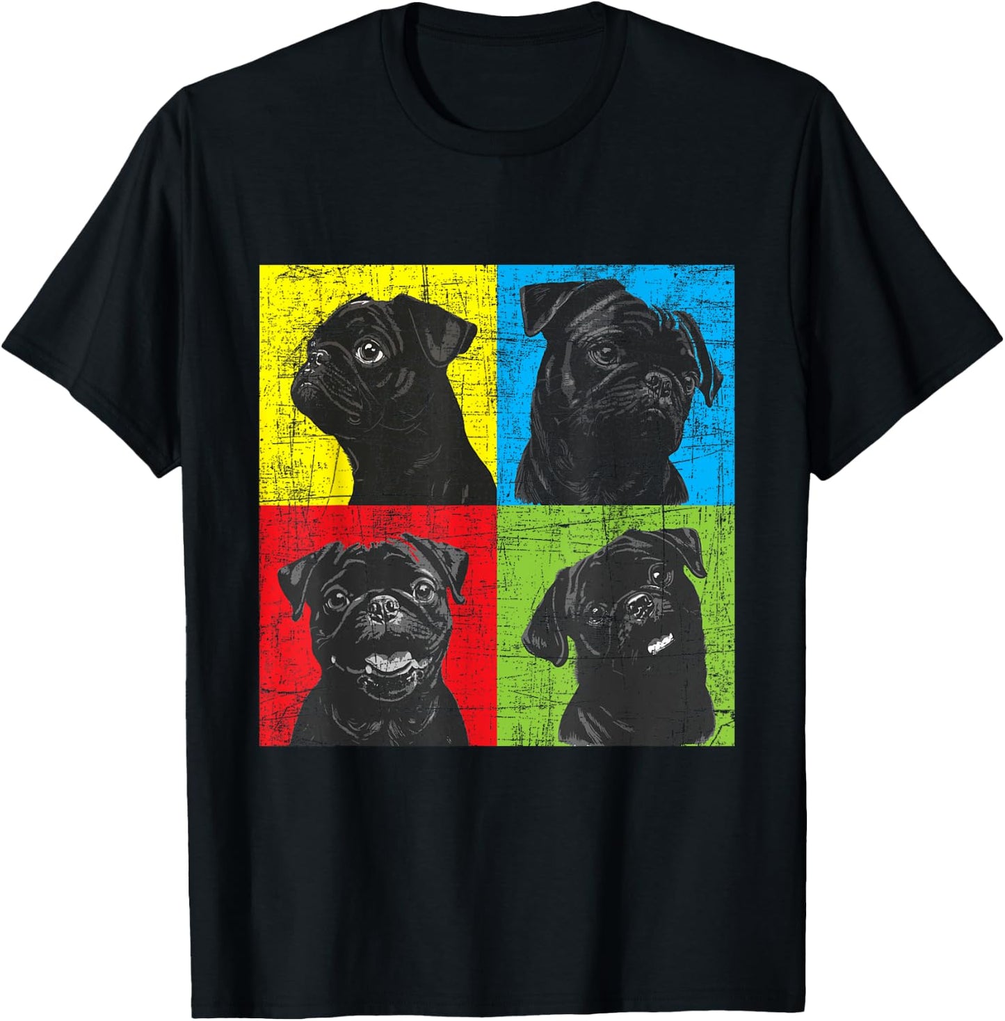 Colorful Pug Face Portrait - Dog Lover Puppy Pet Owner T-Shirt - T-Shirt | Black