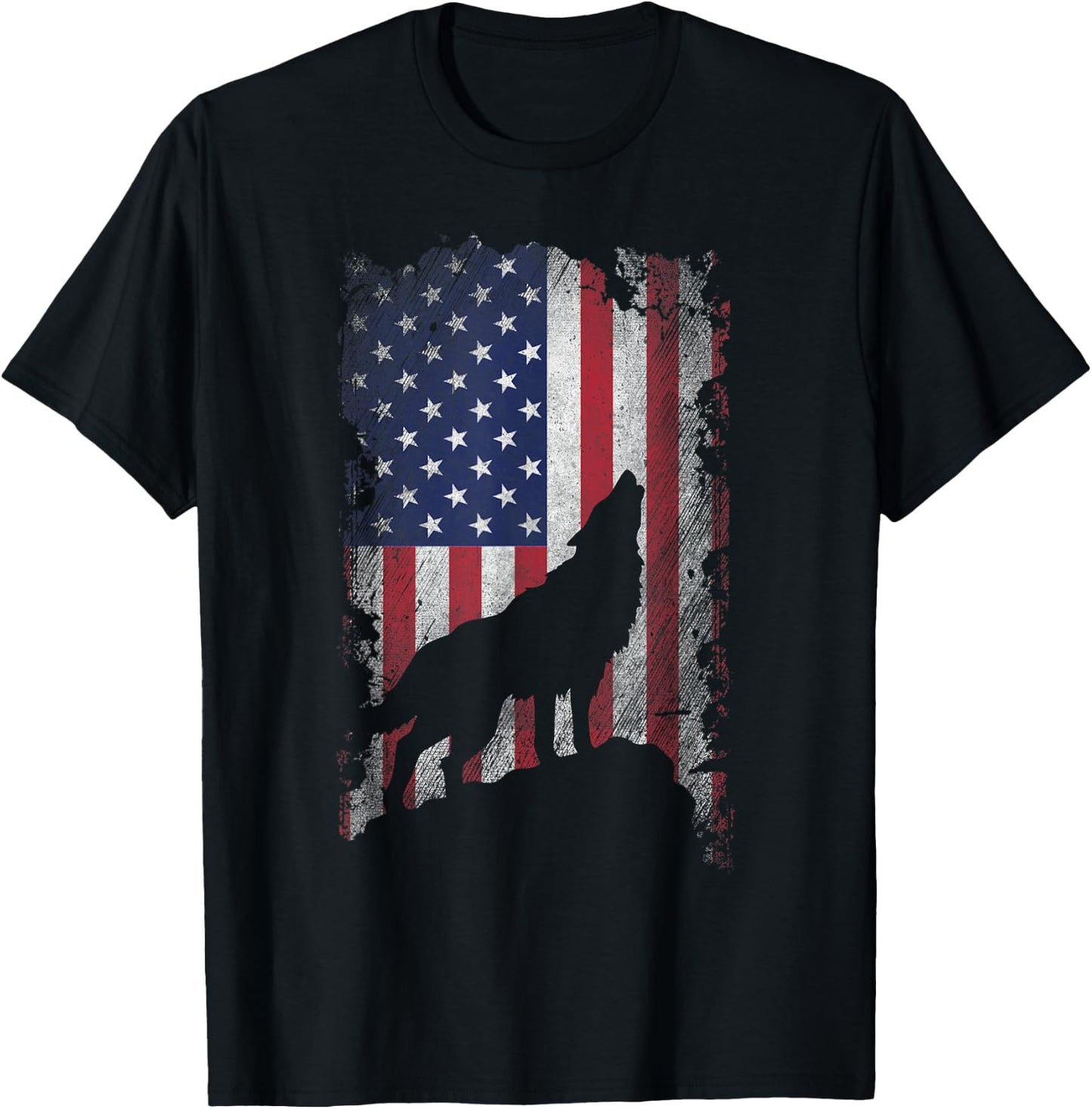 Wolf American Flag Proud USA Patriot Wolf Lover Kids Men T-Shirt - T-Shirt | Black