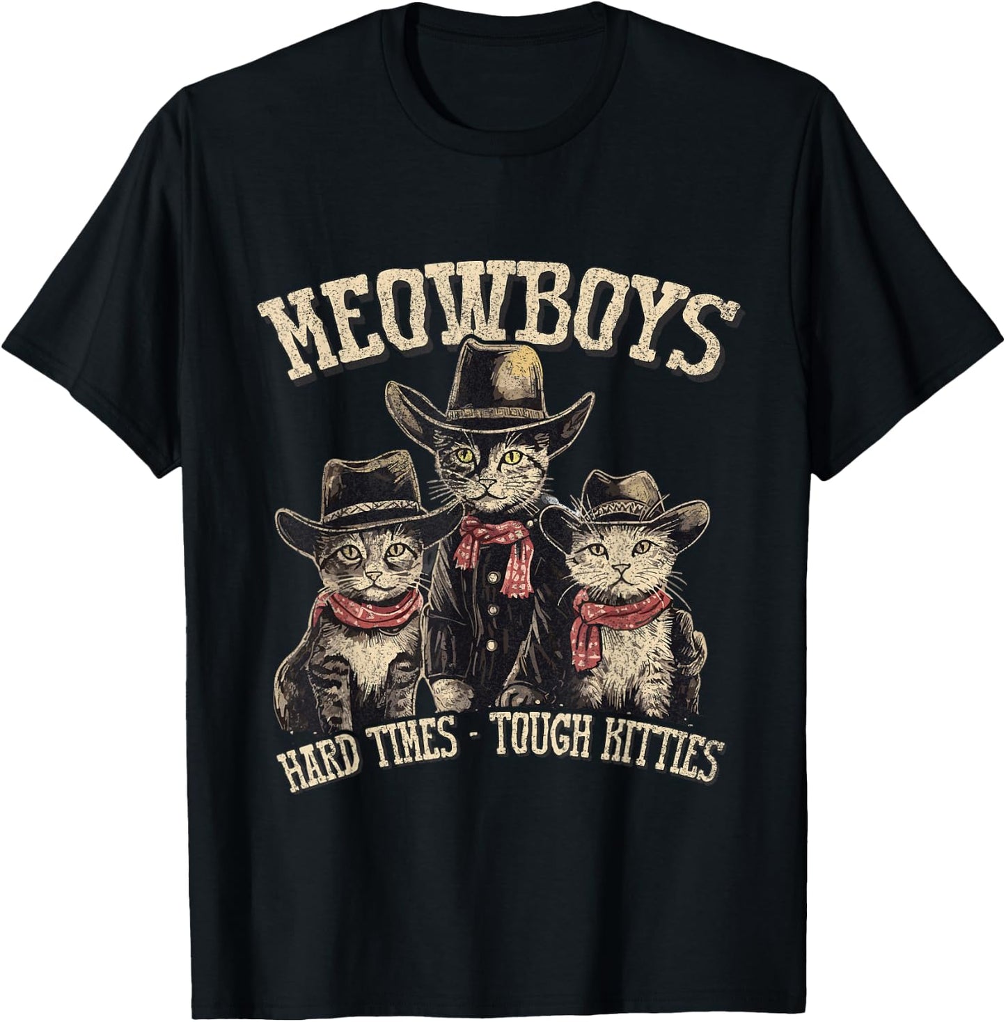 Meowboys Cowboy Cats with Hats T-Shirt - T-Shirt | Black
