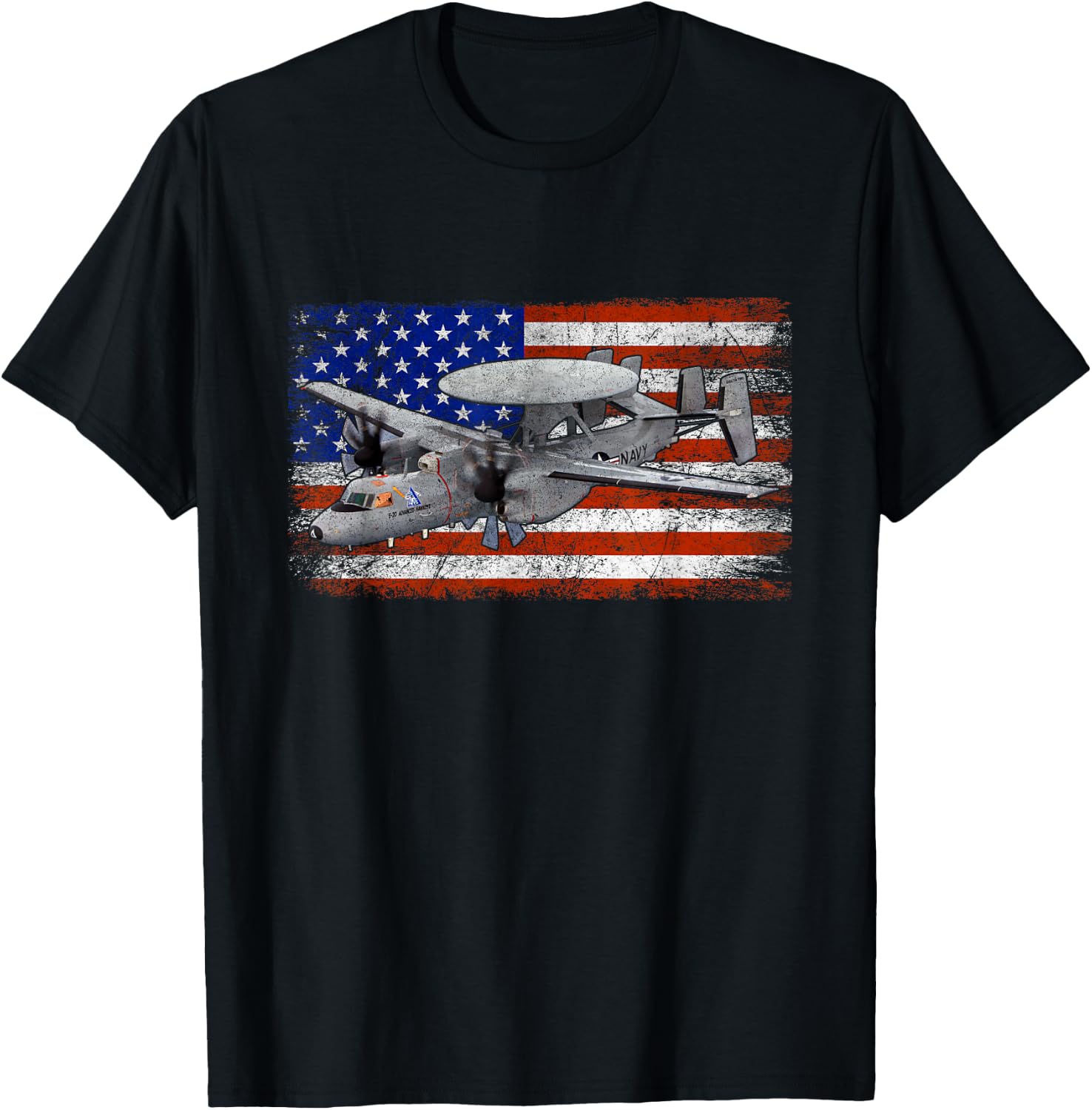 E-2 Hawkeye Airplane Vintage Flag T-Shirt - T-Shirt | Black