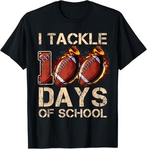 I Tackle 100 Days Of School Football Happy 100 Days T-Shirt - T-Shirt | Black