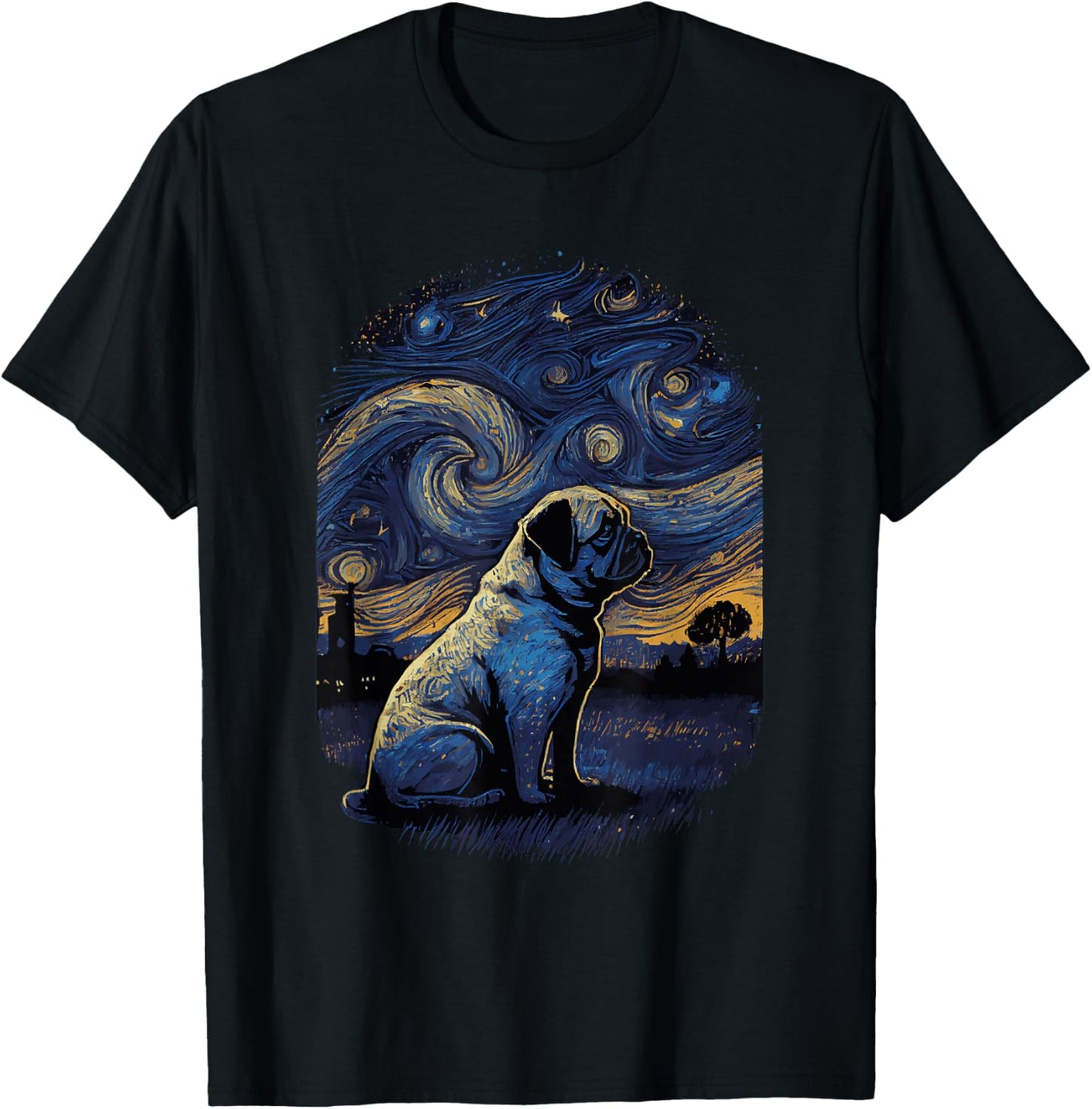 Pug Starry Night T-Shirt - T-Shirt | Black