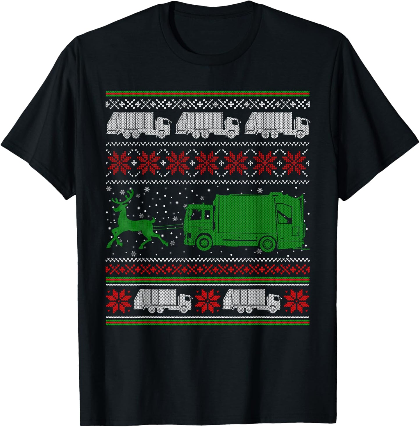 Garbage Truck Riding Reindeers Ugly Christmas Sweater Boys T-Shirt - T-Shirt | Black