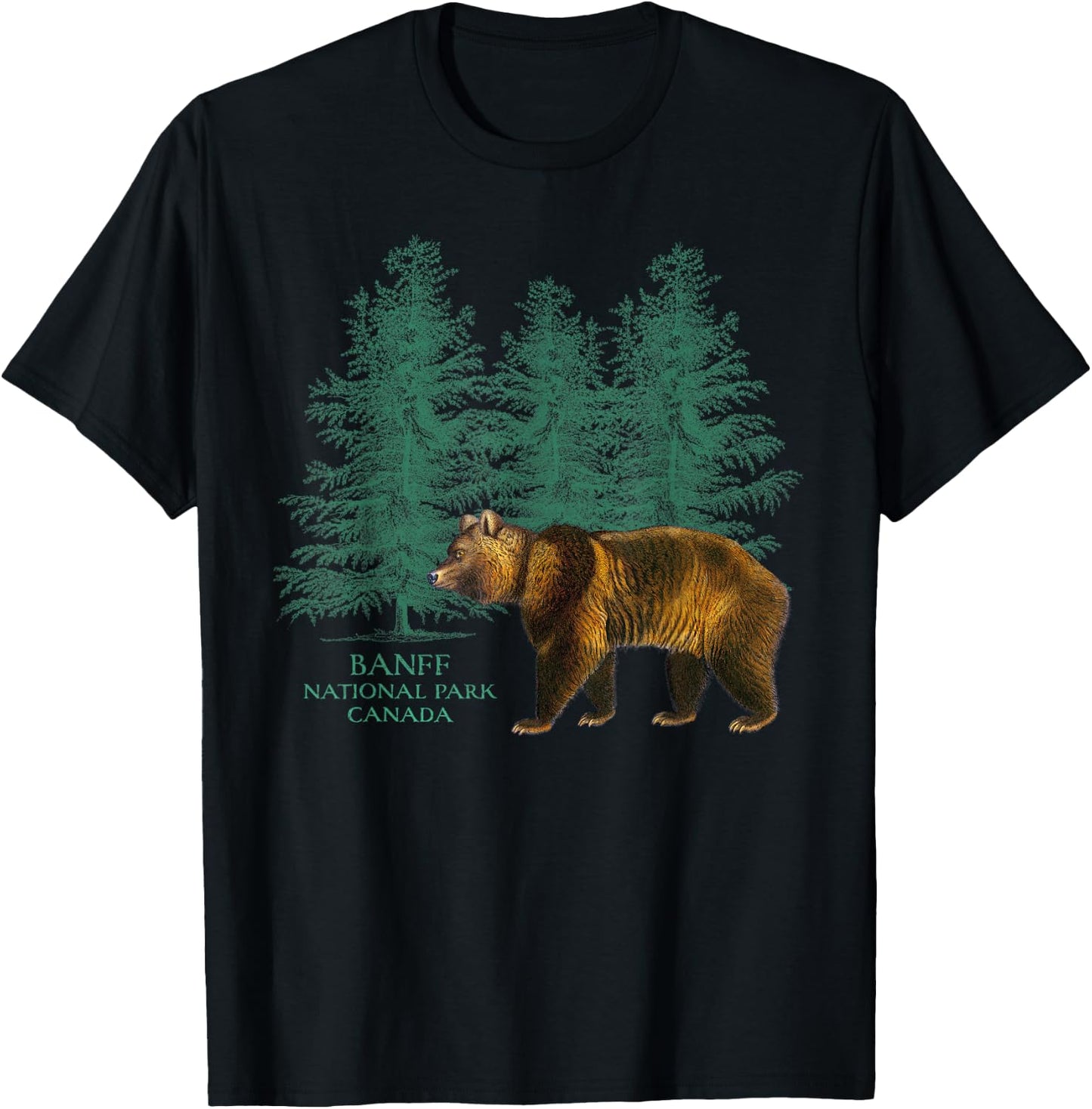 Banff National Park Alberta Canada Bear Trees Vintage Look T-Shirt - T-Shirt | Black