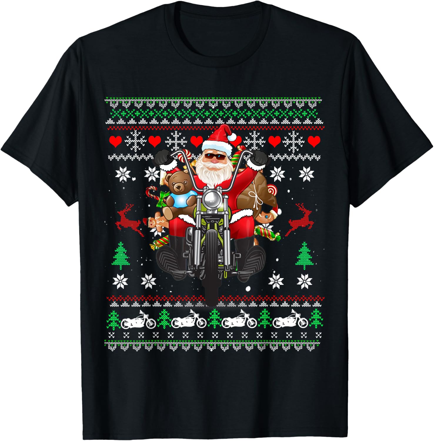 Santa On Motorcycle, Merry Christmas, Men, Biker, Rider Ugly T-Shirt - T-Shirt | Black