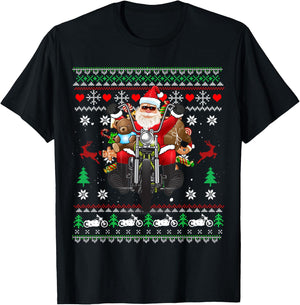 Santa On Motorcycle, Merry Christmas, Men, Biker, Rider Ugly T-Shirt - T-Shirt | Black