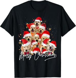 Golden Retriever Santa Hat Xmas Dogs Merry Christmas Graphic T-Shirt - T-Shirt | Black