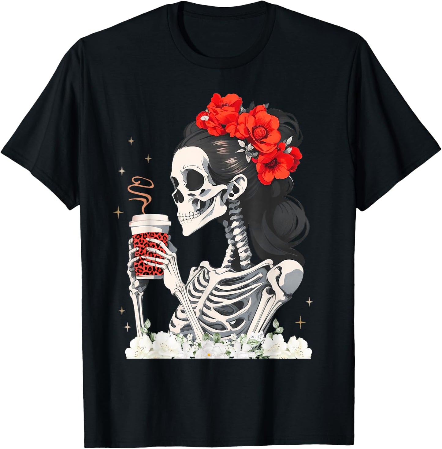 Skeleton Messy Bun Coffee Funny Costume Mom Women T-Shirt - T-Shirt | Black