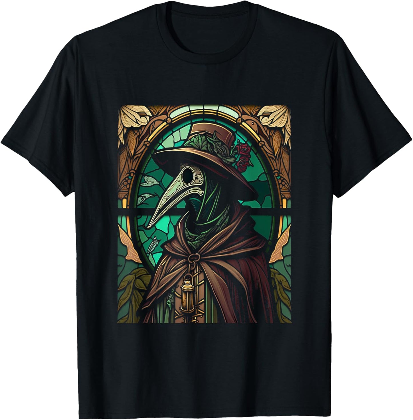 Colorful Stained Glass Holy Plague Doctor Cool Cathedral Art T-Shirt - T-Shirt | Black