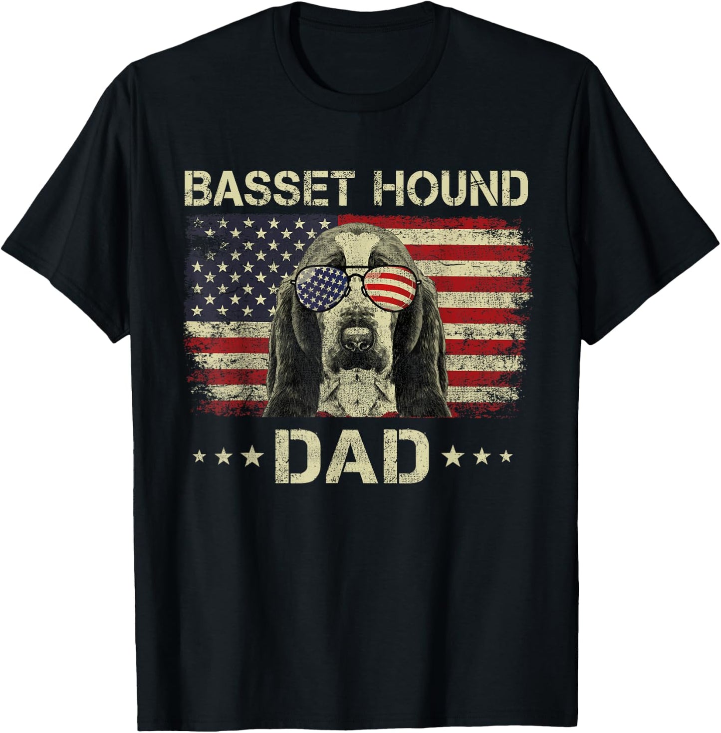 Basset Hound Dad Dog Lovers American Flag 4th Of July T-Shirt - T-Shirt | Black