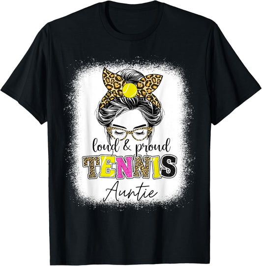 Loud and proud tennis Auntie messy bun leopard women T-Shirt - T-Shirt | Black