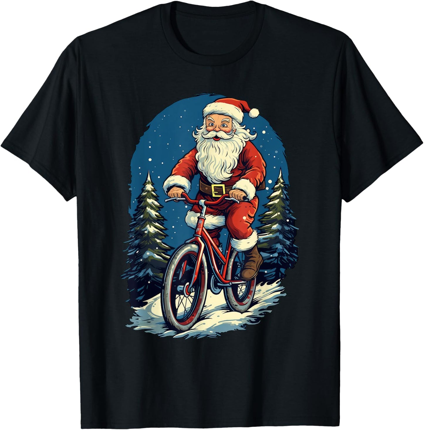 Santa Claus Riding Bicycle Cycling Biker Cyclist Xmas Party T-Shirt - T-Shirt | Black