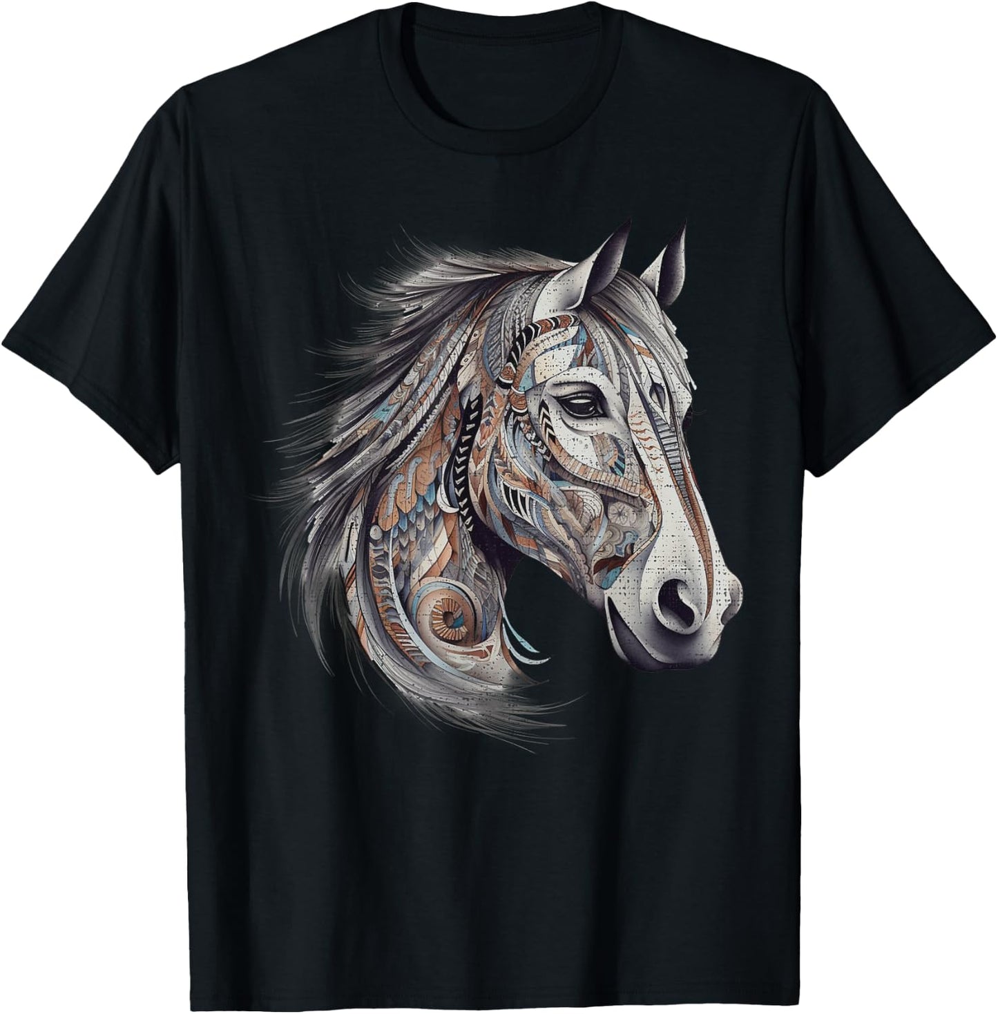 Horse Tribal Abstract Art Native American Geometric Horses T-Shirt - T-Shirt | Black