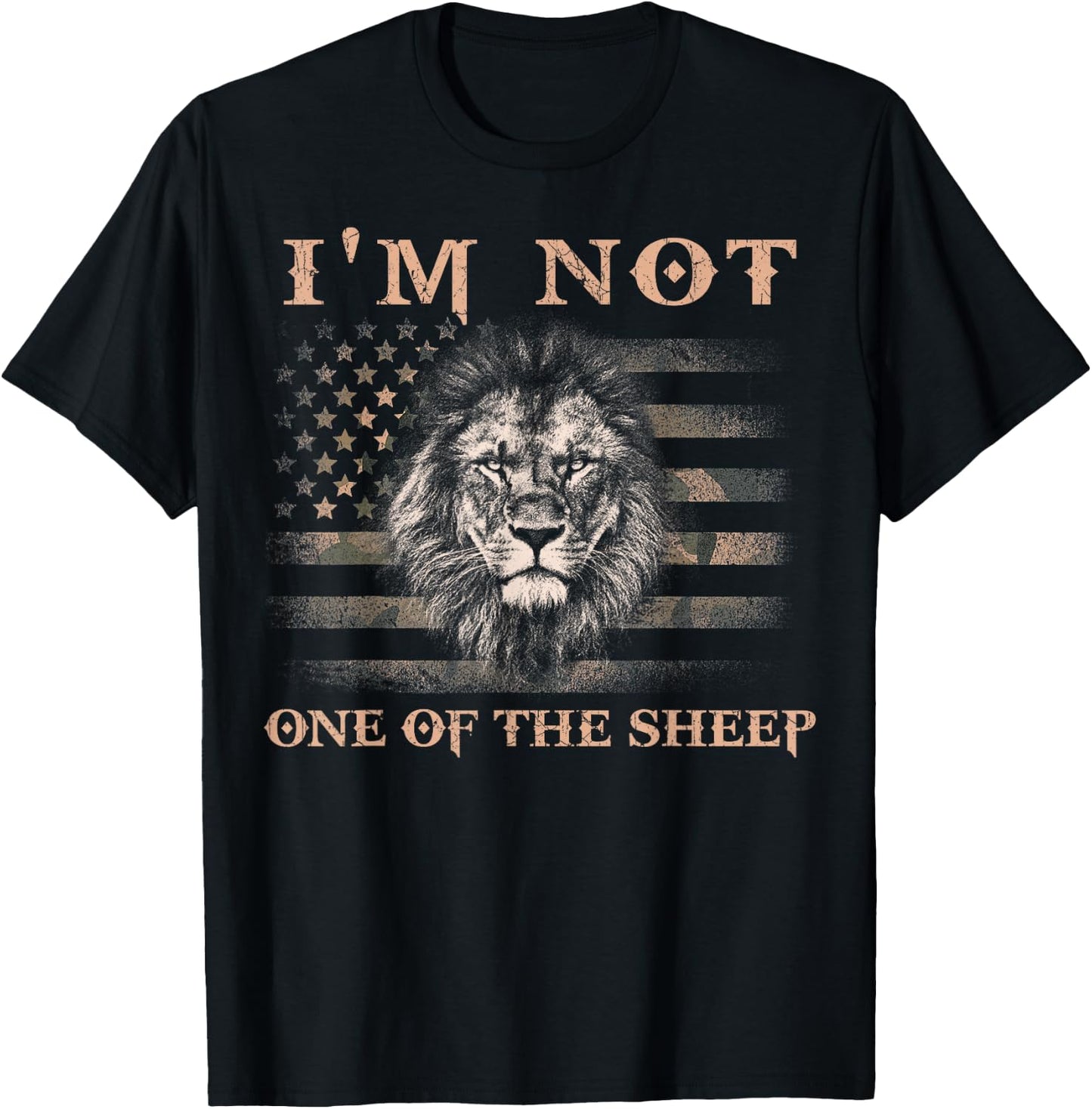 I'm Not One Of The Sheep Patriotic Lions American Flag T-Shirt - T-Shirt | Black