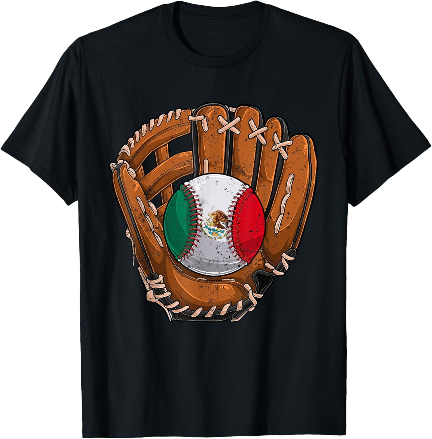 Mexico Flag Baseball Ball Softball Mexican Sport Player T-Shirt - T-Shirt | Black