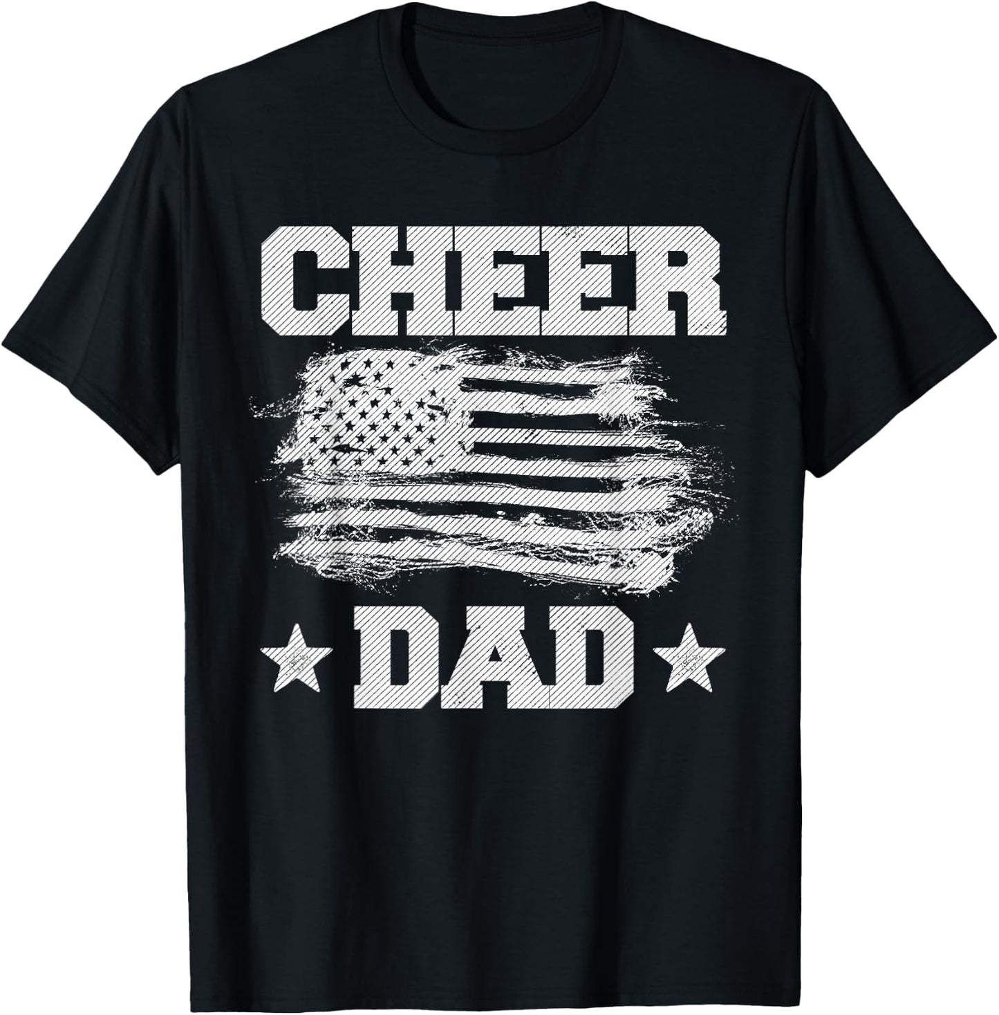 Cheer Dad Vintage American Flag Father Cheerleader Squad T-Shirt - T-Shirt | Black