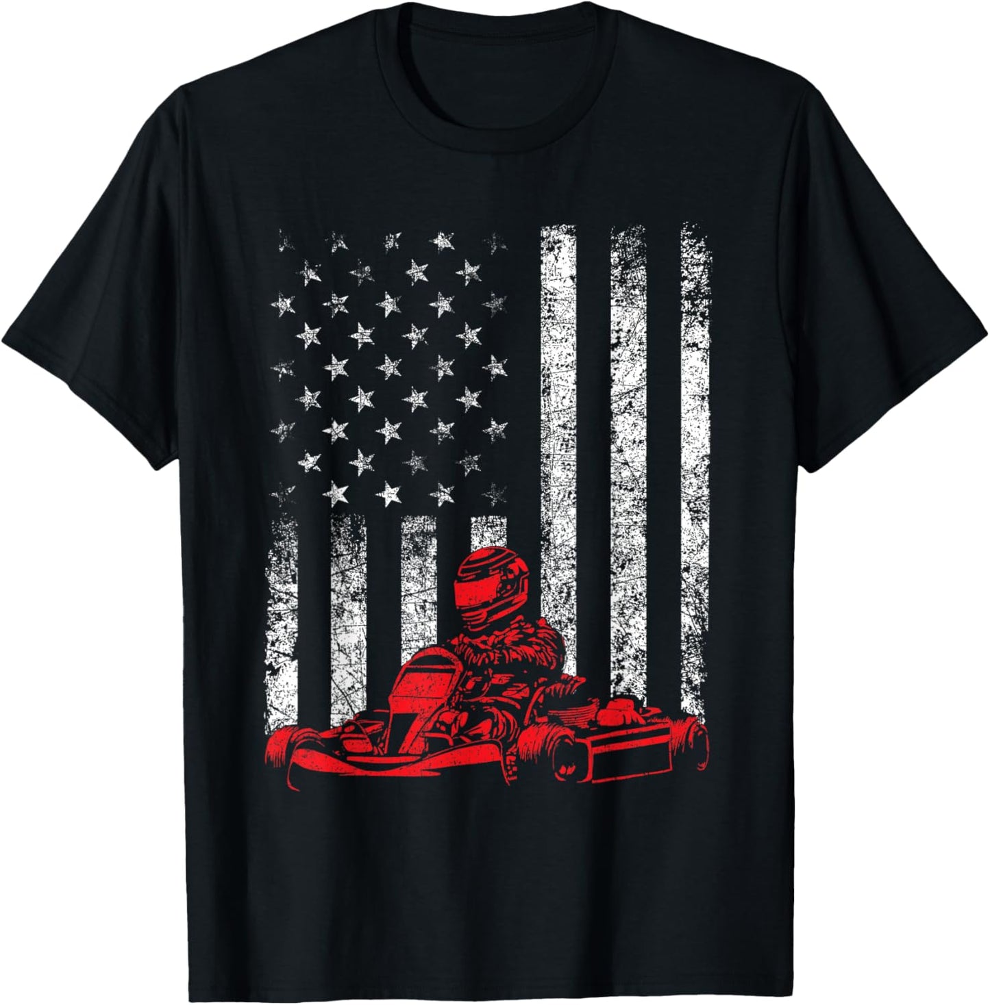 Go Kart Racing - Go Karting USA American Flag Race Driving T-Shirt - T-Shirt | Black