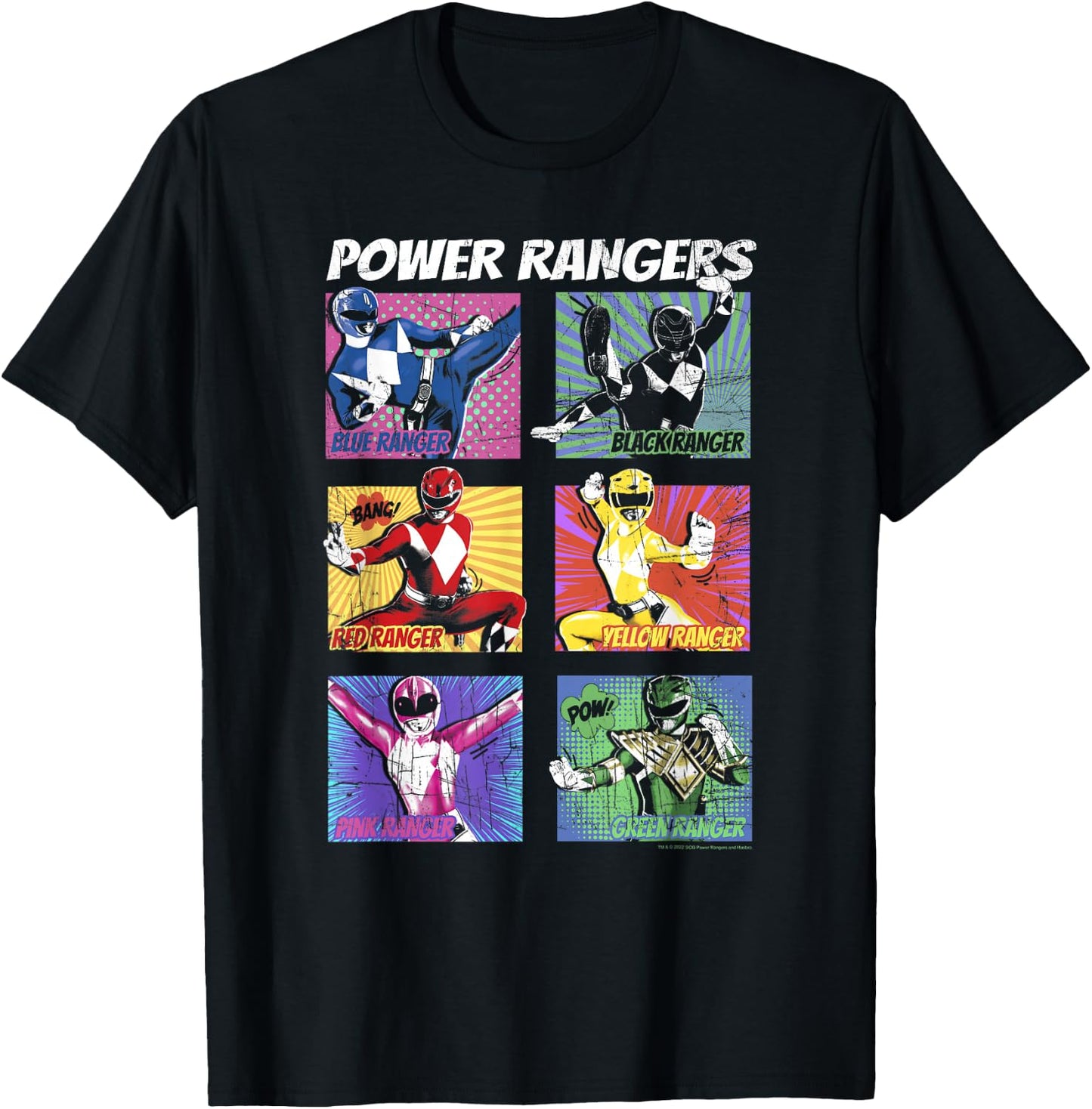 Power Rangers Group Shot Color Pop Boxed Up Comic Style T-Shirt - T-Shirt | Black