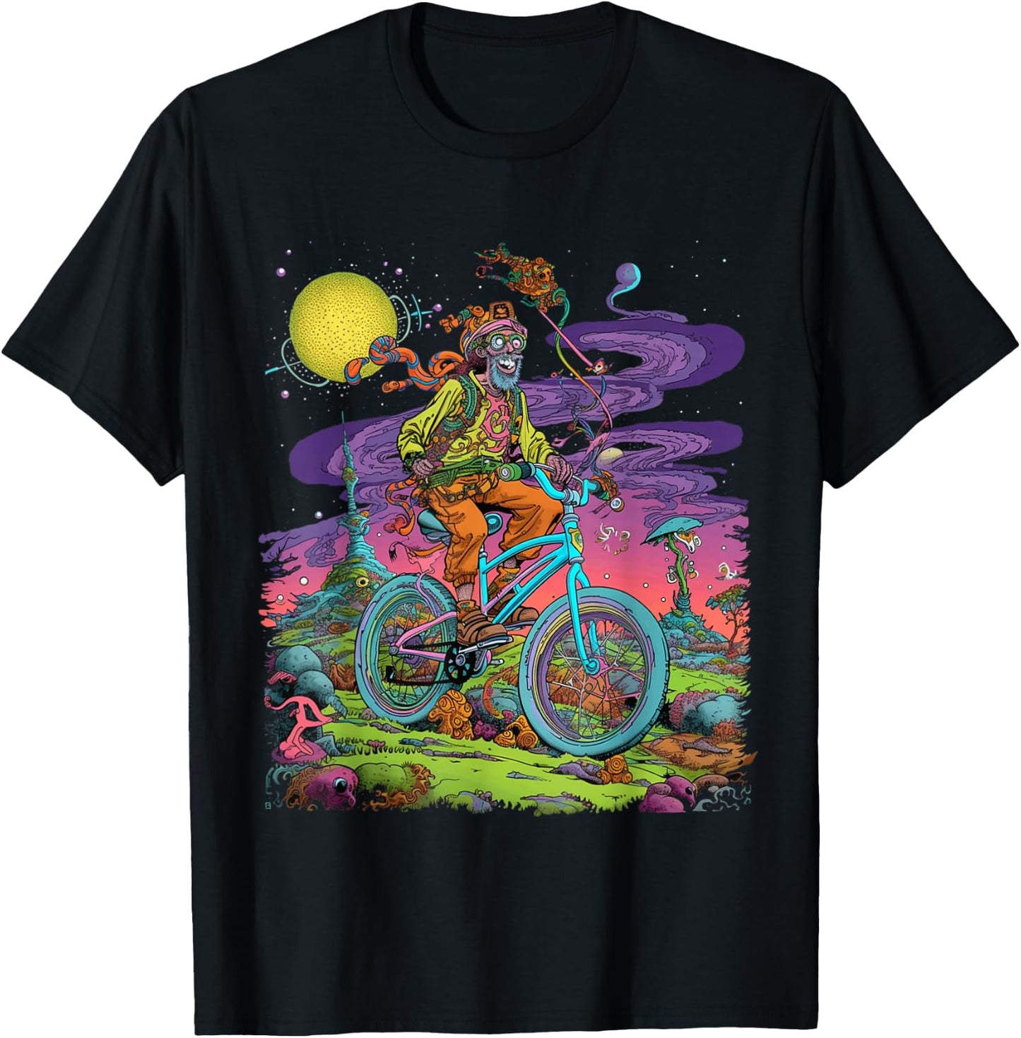 Bicycle Day Hofmann Trip | Psychedelic Comic Style Hippie T-Shirt - T-Shirt | Black