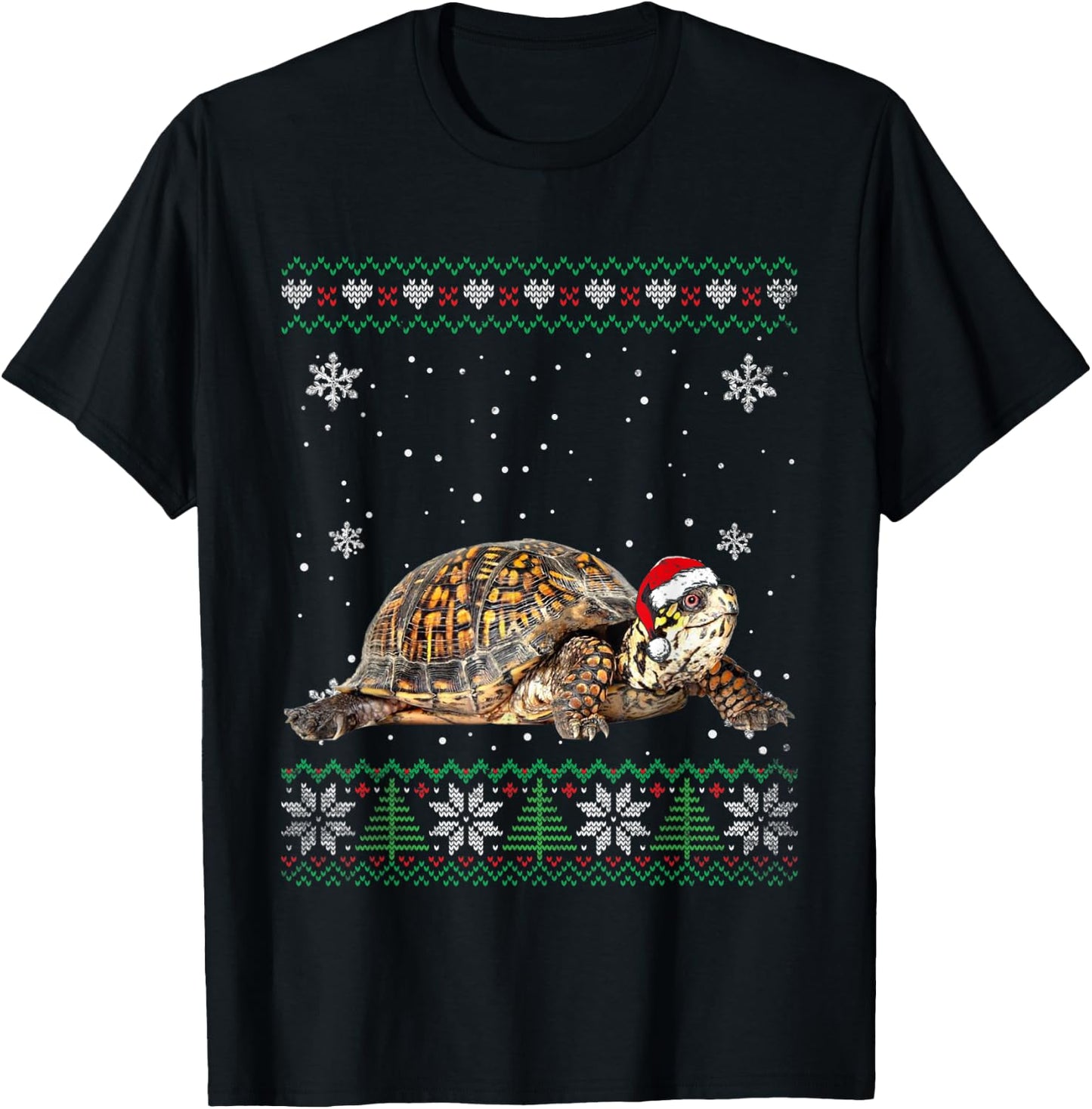 Santa Turtle Ugly Sweater Animals Christmas Pajama T-Shirt - T-Shirt | Black