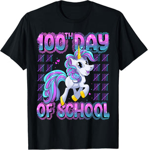 100 Days Of School Shirt Unicorn 100 Days Smarter 100th Day T-Shirt - T-Shirt | Black