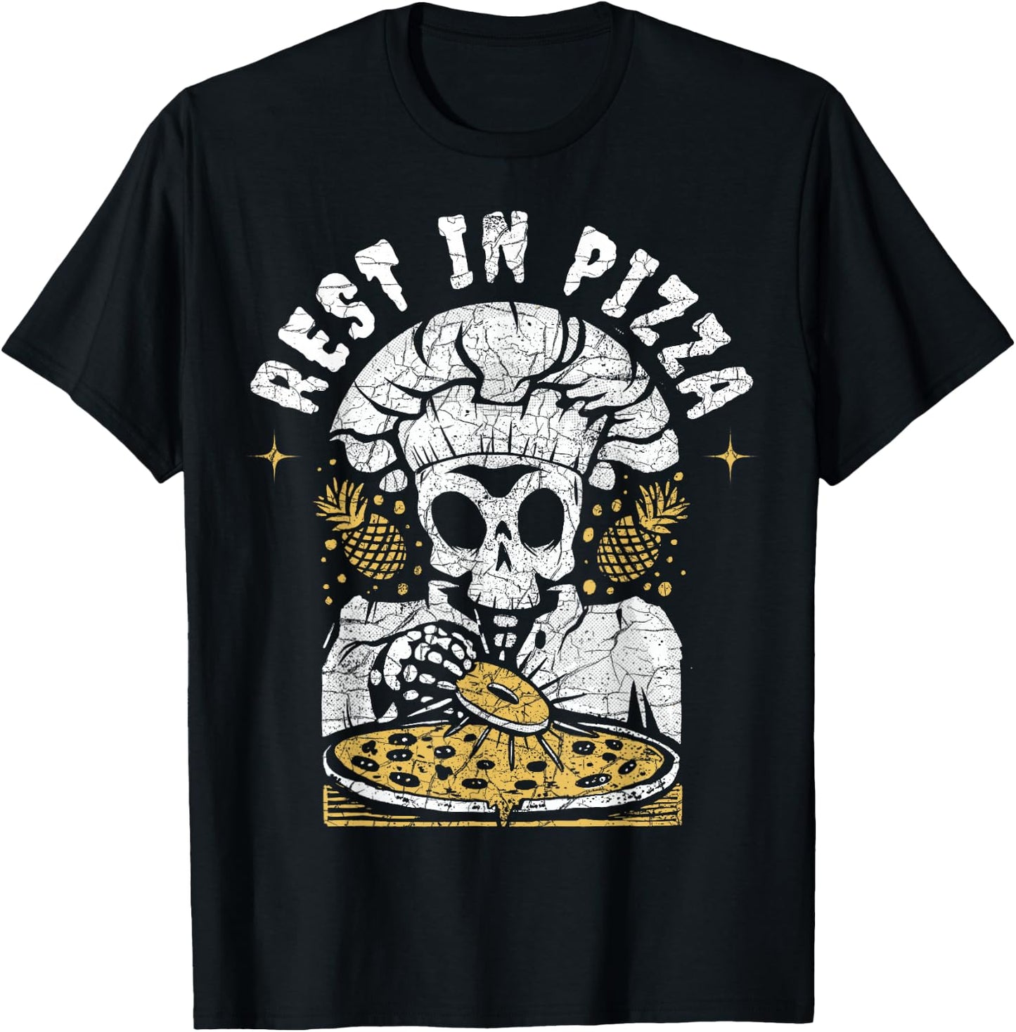 Rest In Pizza Funny Skeleton Halloween T-Shirt - T-Shirt | Black