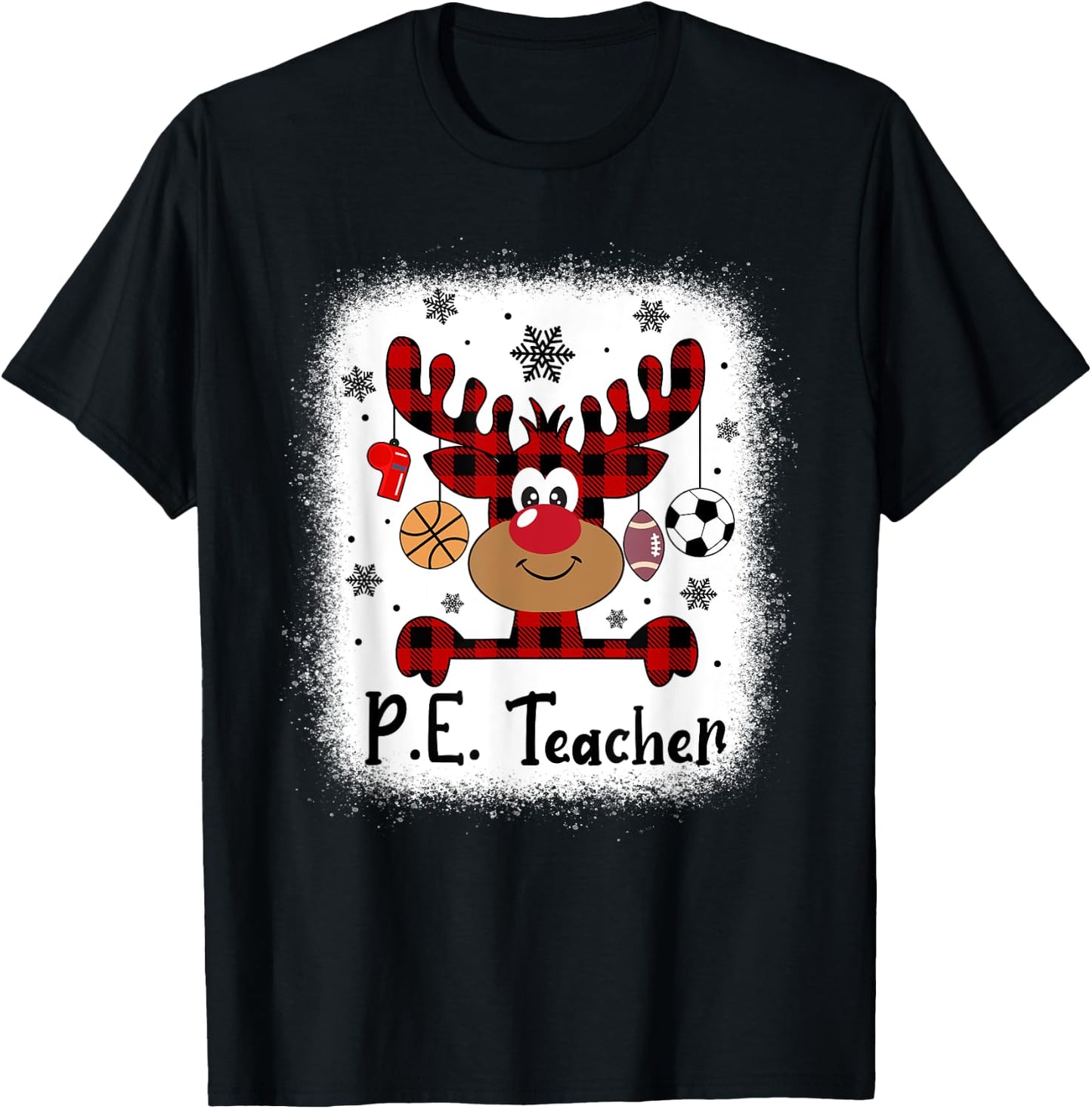 PbE7 PE Teacher Reindeer Christmas Merry Xmas PE Teacher T-Shirt - T-Shirt | Black