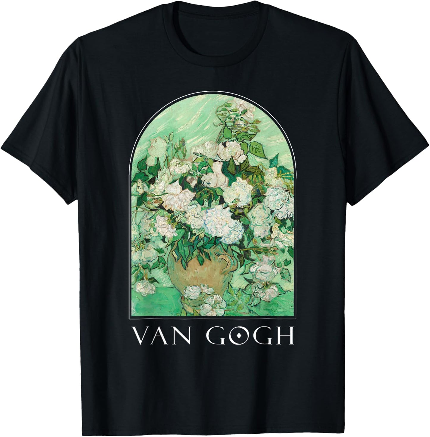 Van Gogh Vase with Pink Roses Classic Art Vintage Aesthetic T-Shirt - T-Shirt | Black