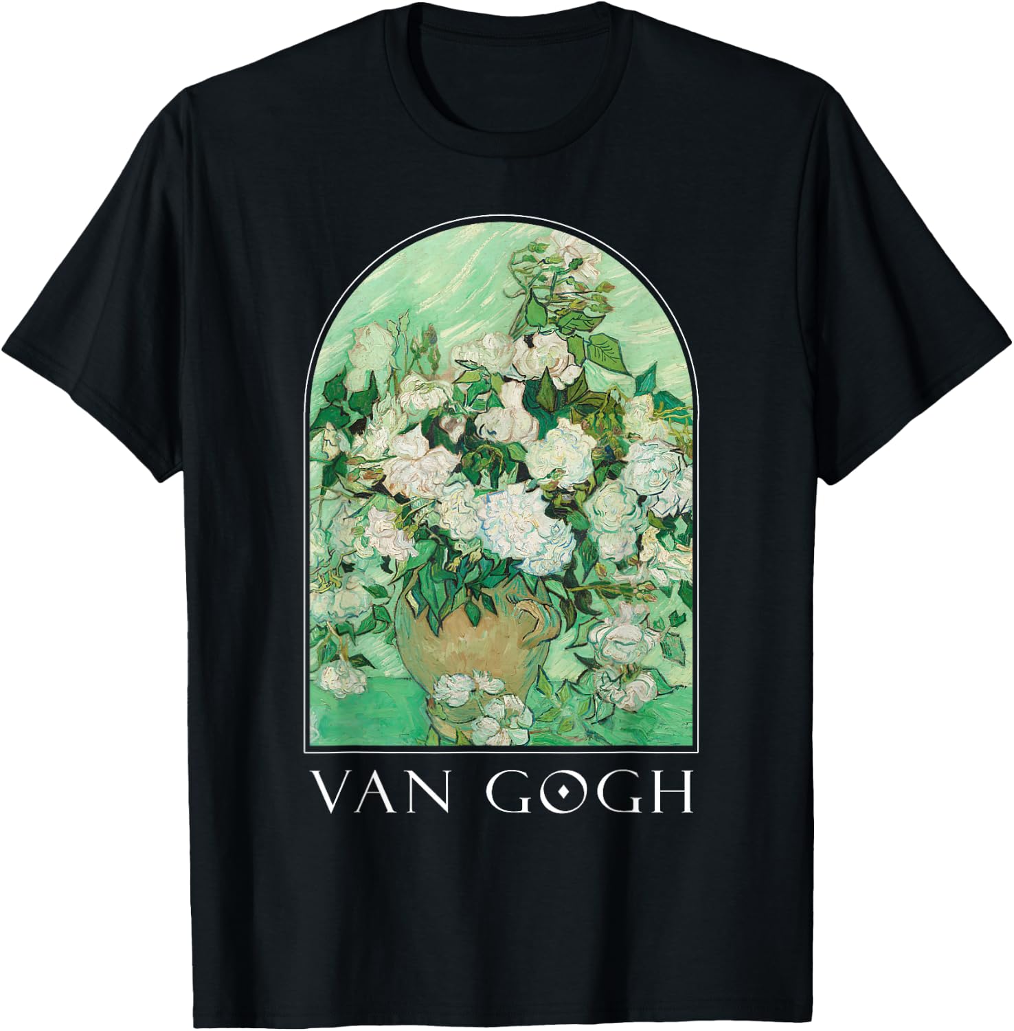 Van Gogh Vase with Pink Roses Classic Art Vintage Aesthetic T-Shirt - T-Shirt | Black