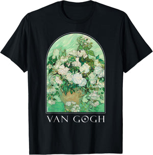 Van Gogh Vase with Pink Roses Classic Art Vintage Aesthetic T-Shirt - T-Shirt | Black